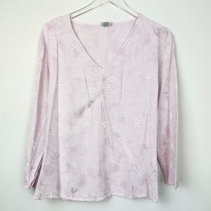 CP Shades Lilac Rose Jacquard V Neck Blouse Tunic Medium
